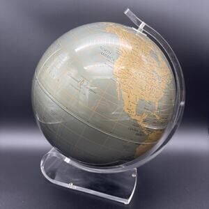 Vintage Mid Century Modern Replogle Lucite Base World Globe 12" Gold Green RARE!
